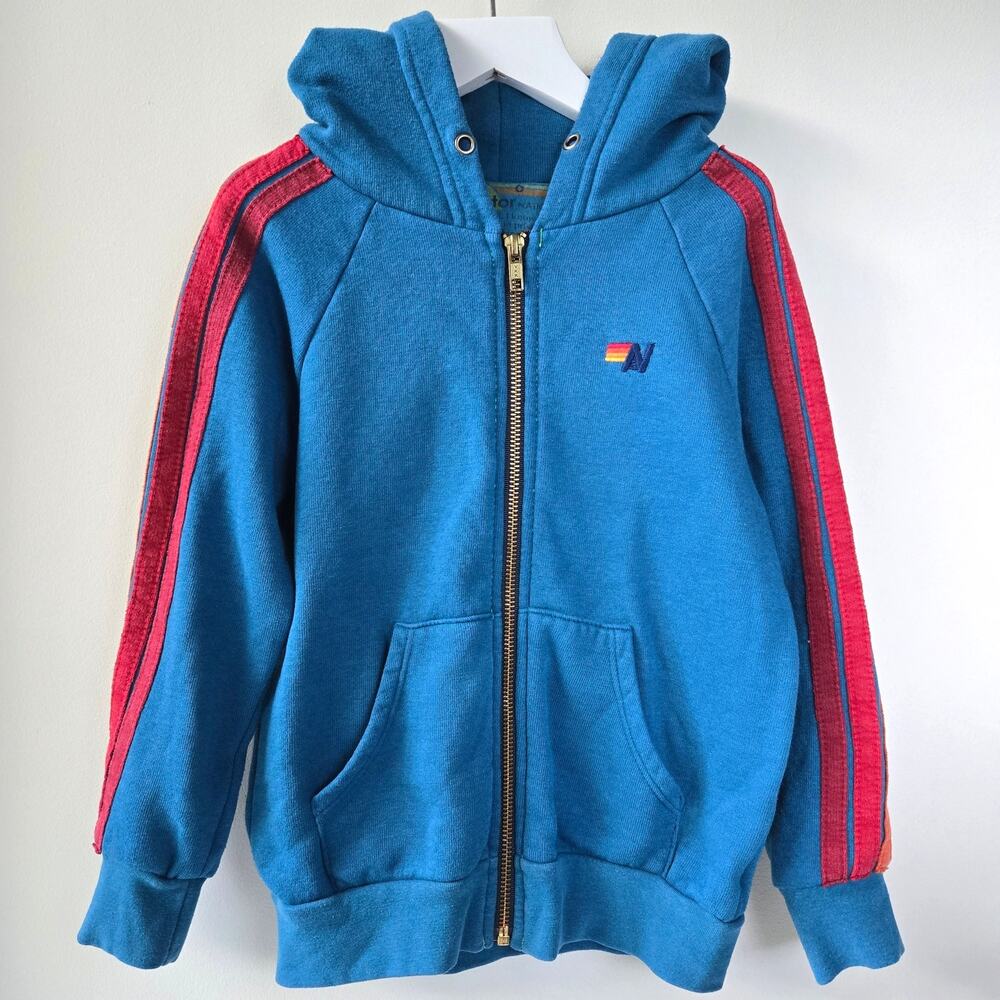 Aviator Nation Kids 4 Stripe Hoodie Caribbean Blue Youth Size 6 Boy Girl Rare